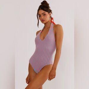 NWT BEACH RIOT Frida One Piece Petal Stripes Terry